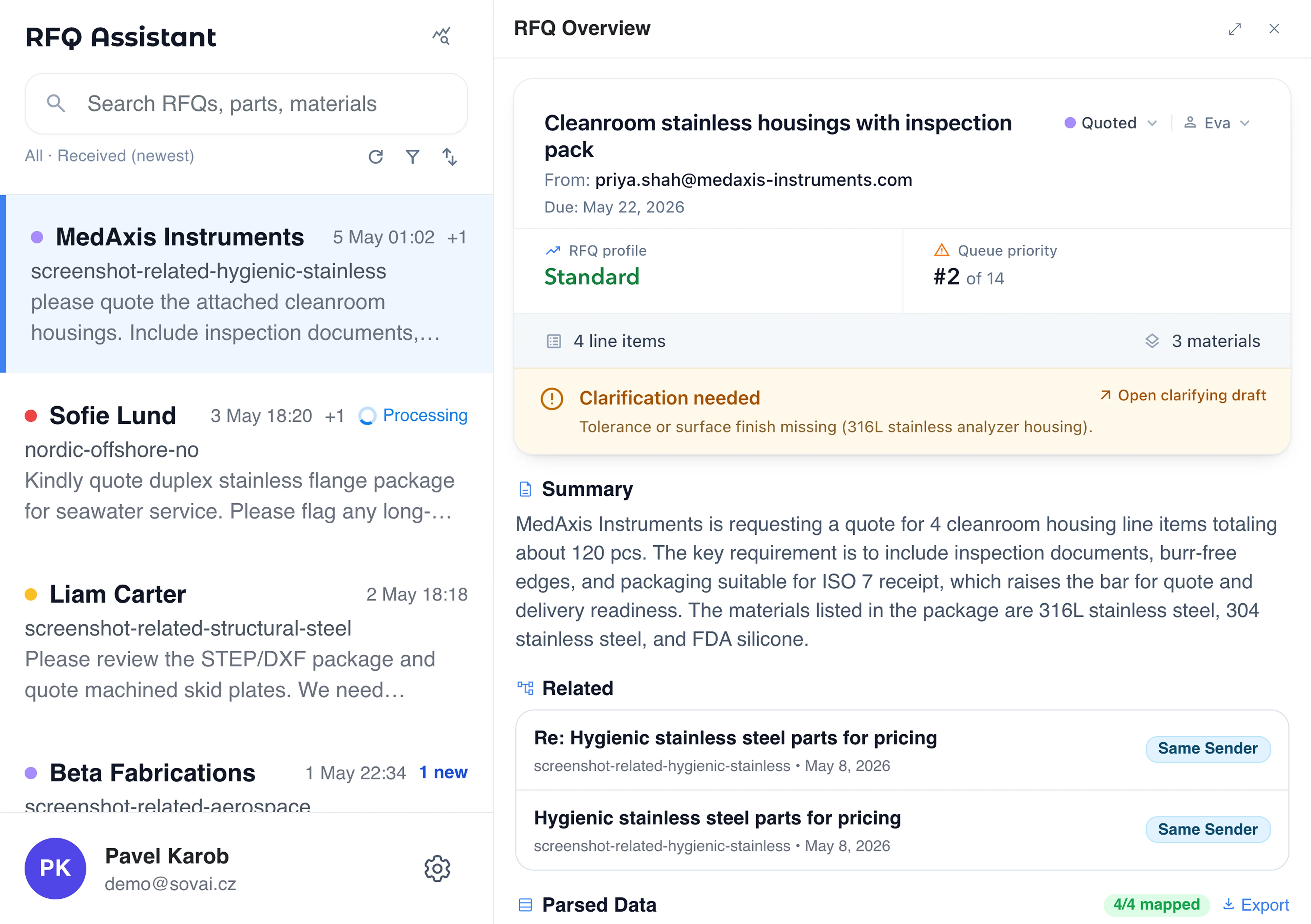 RFQ Assistant request overview