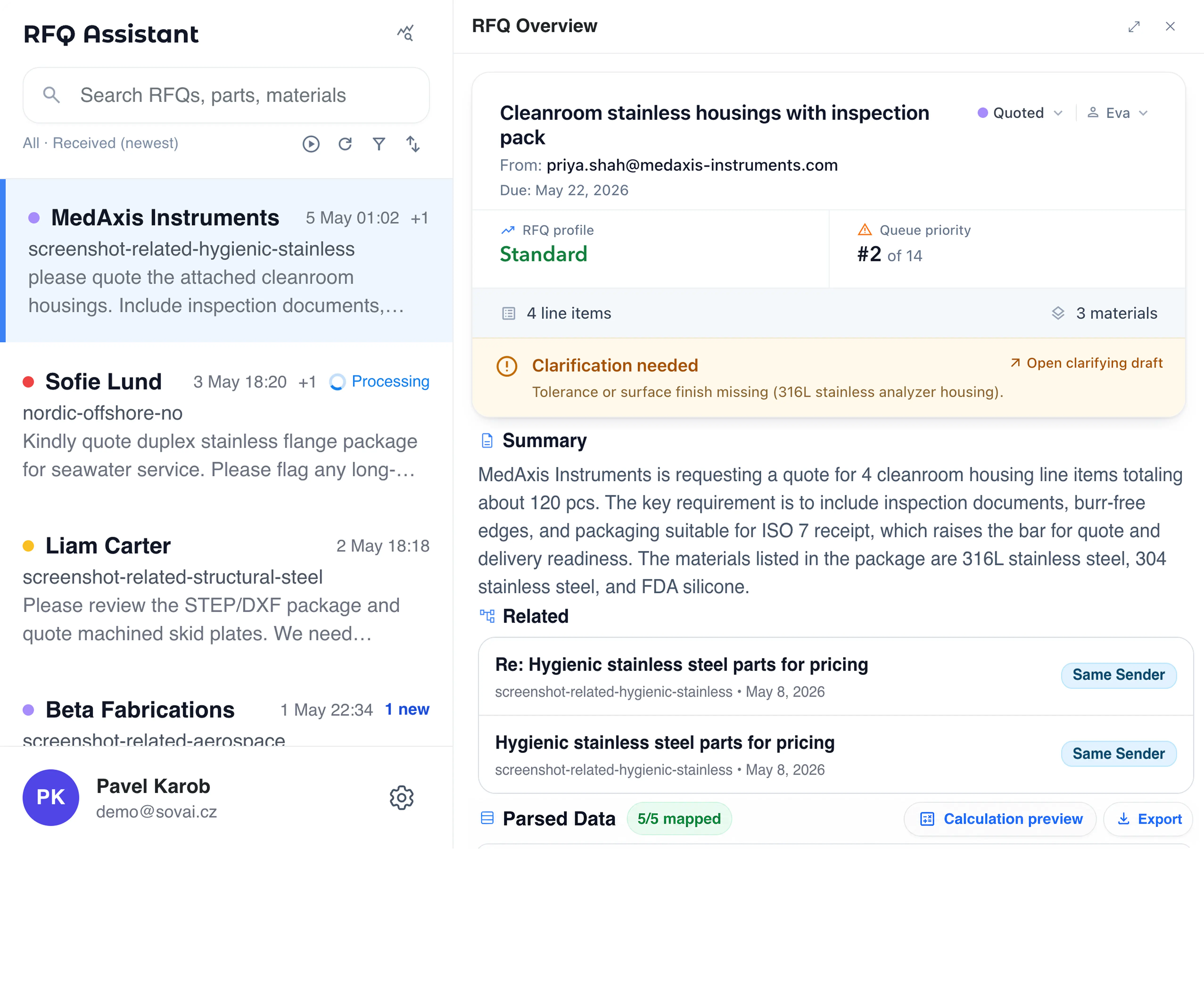 RFQ Assistant request overview