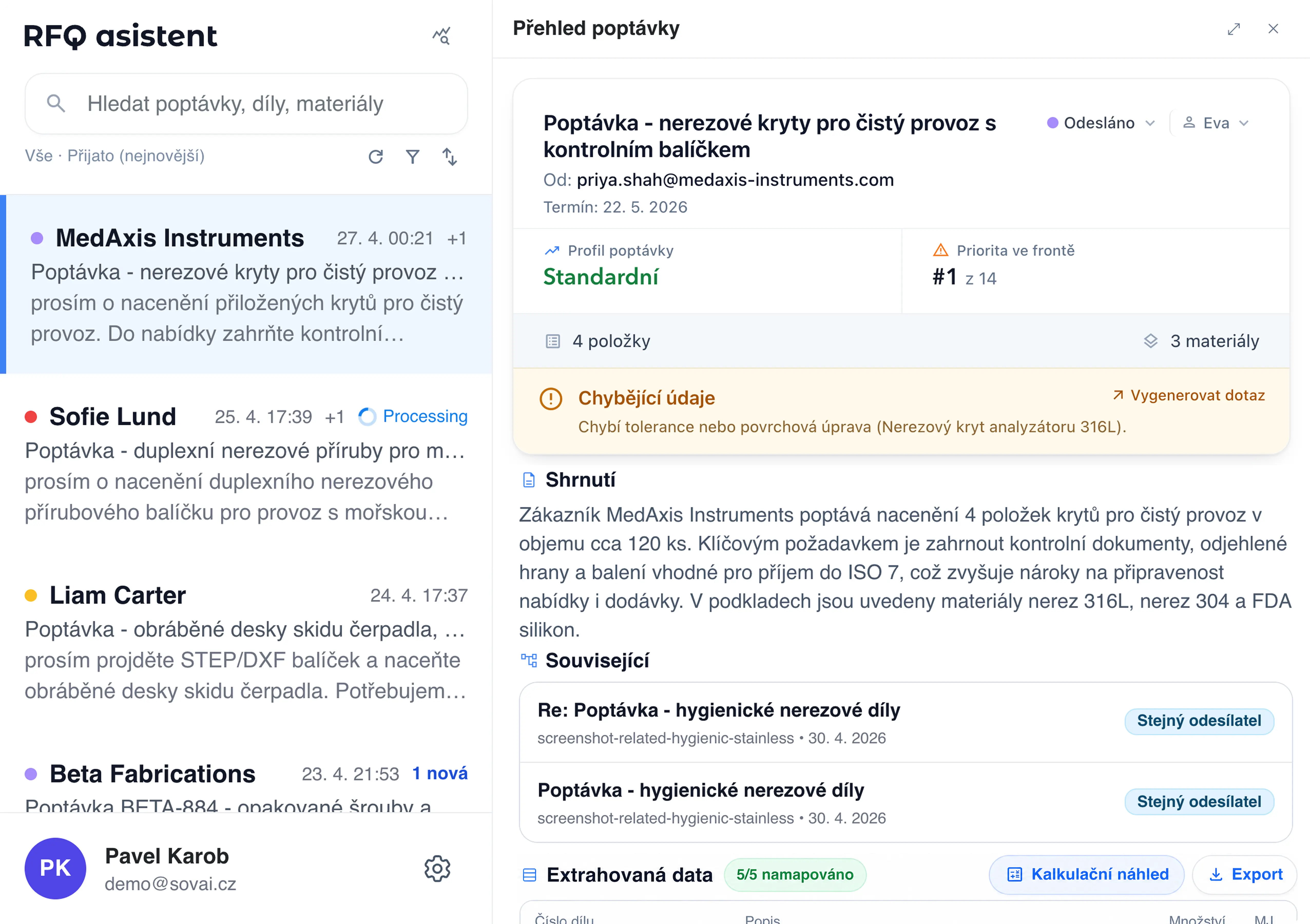 RFQ asistent detail poptávky