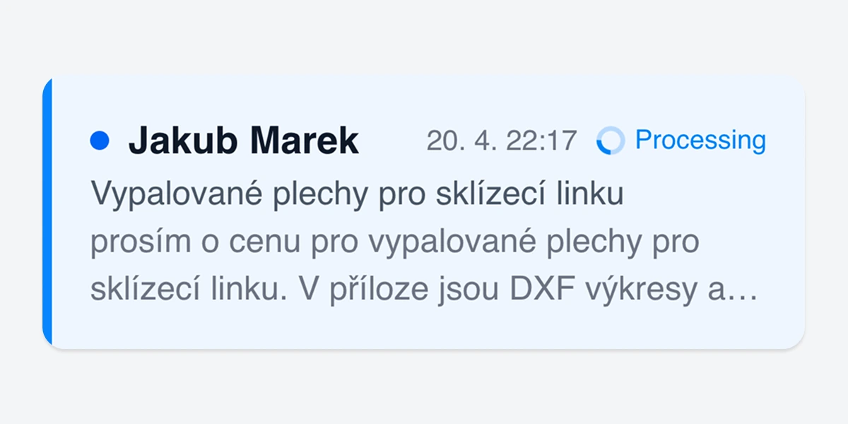 Rozpoznaná poptávka v RFQ asistentu